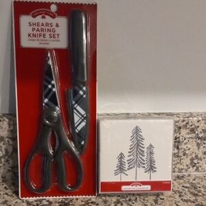 Holiday Time Shears & Paring Knife Set - Black and White and Coaster Set